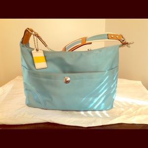 Coach Azure Blue Satin Hamptons purse
